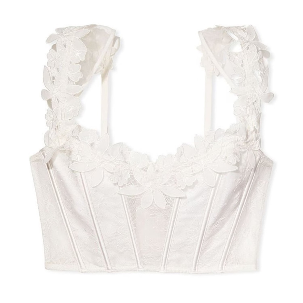 Victoria's Secret Coconut White Unlined Floral Embroidery Corset Top NWT M